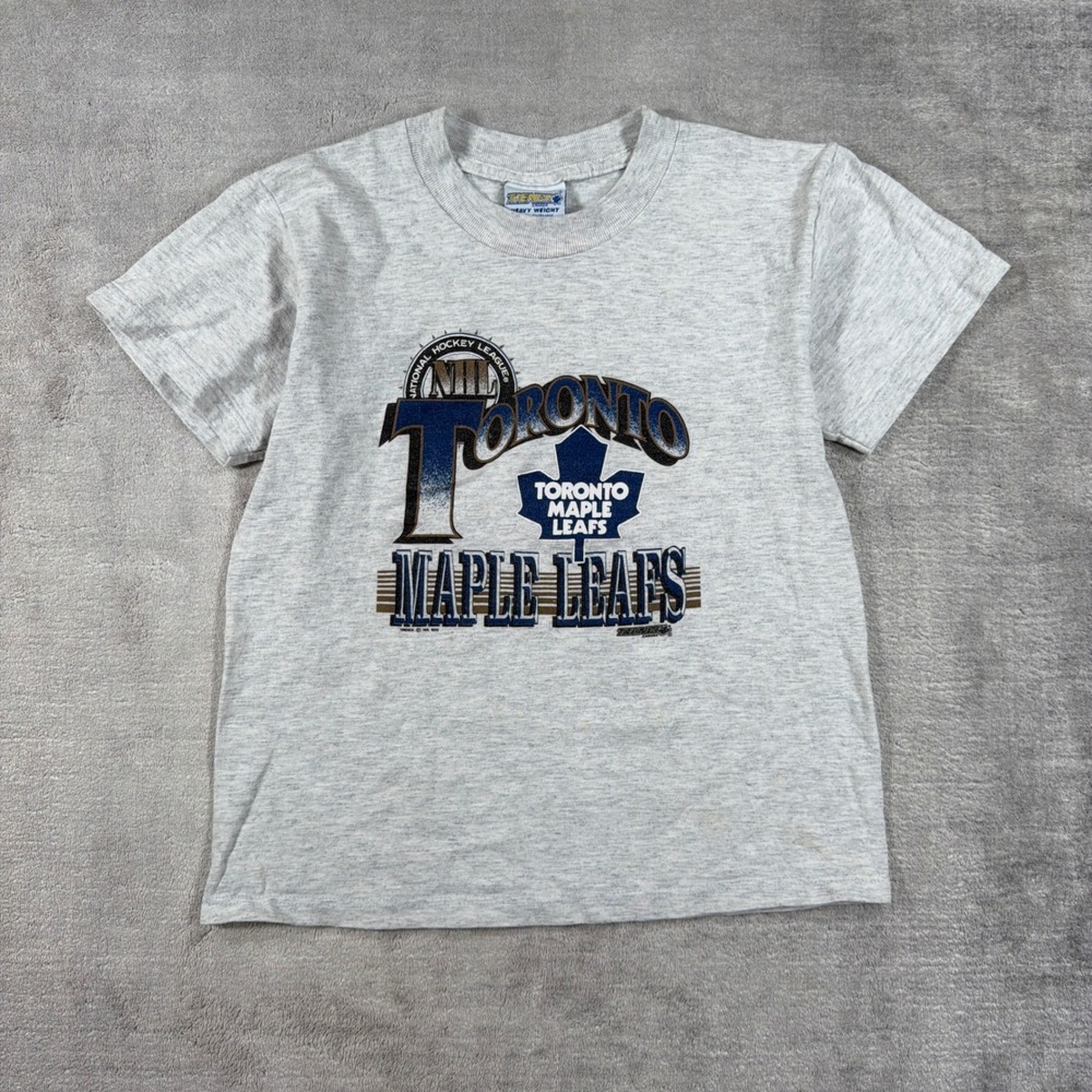 Vintage Toronto Maple Leafs Kids Medium 10-12 Gray 1992 NHL Hockey Tee